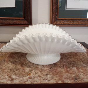 Vintage Fenton Ruffled Silver Crest Pedestal Centerpiece